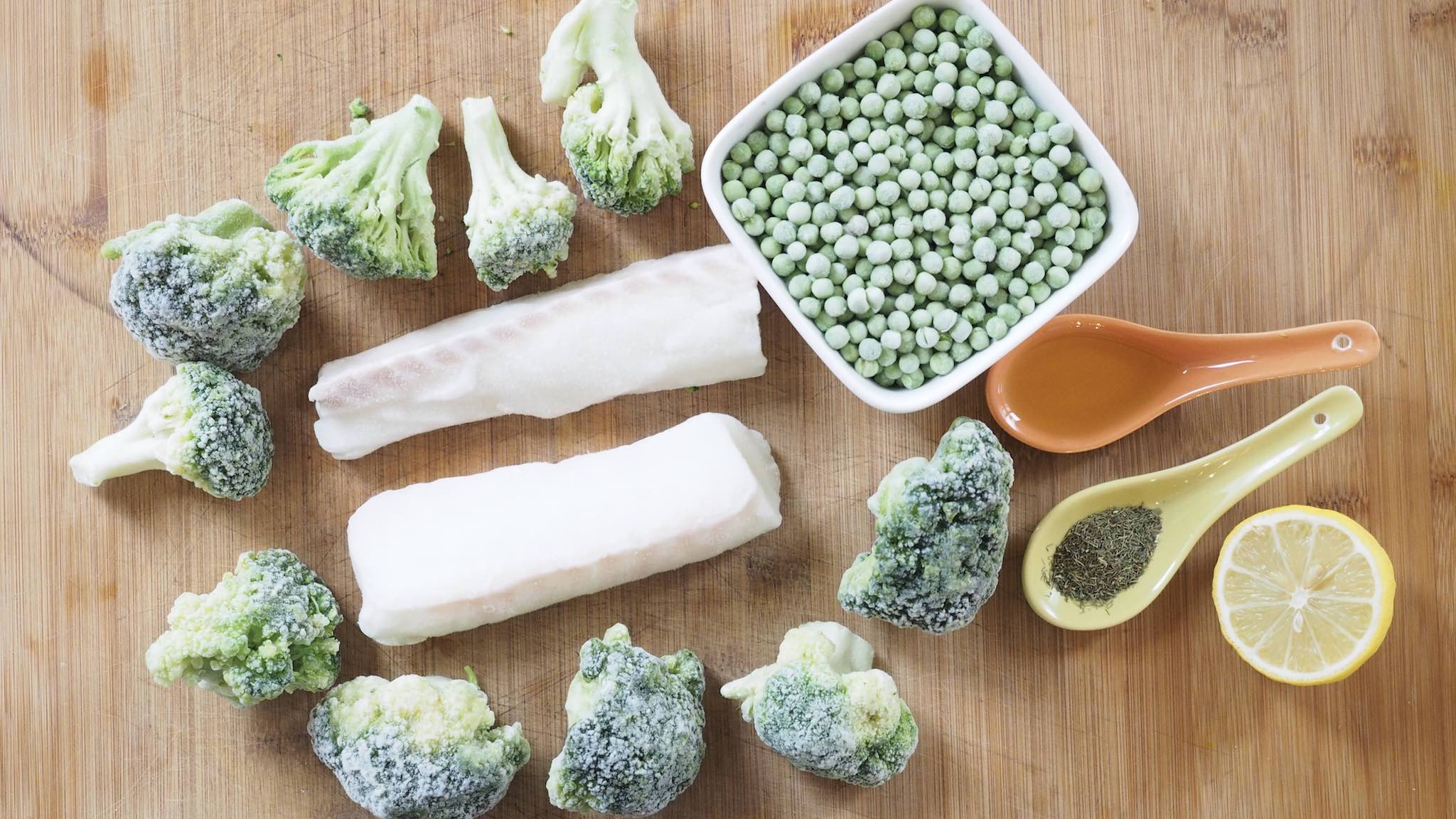 Ingrédients pour recette cabillaud petits pois brocolis