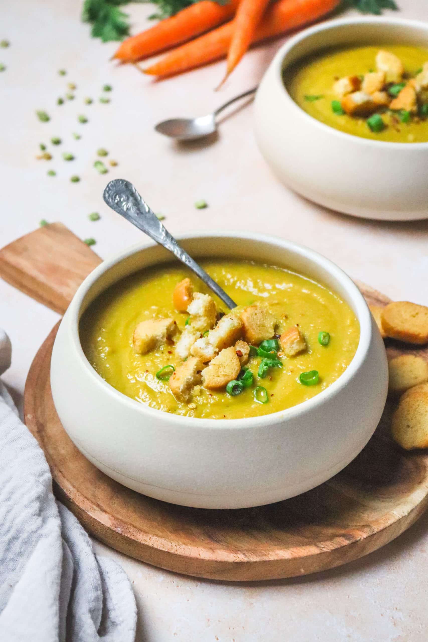 Velouté de carottes, poireaux et pois cassés Velouté de carottes, poireaux et pois cassés