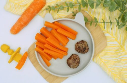 Bâtonnets de carotte et boulettes de boeuf aux herbes de Provence