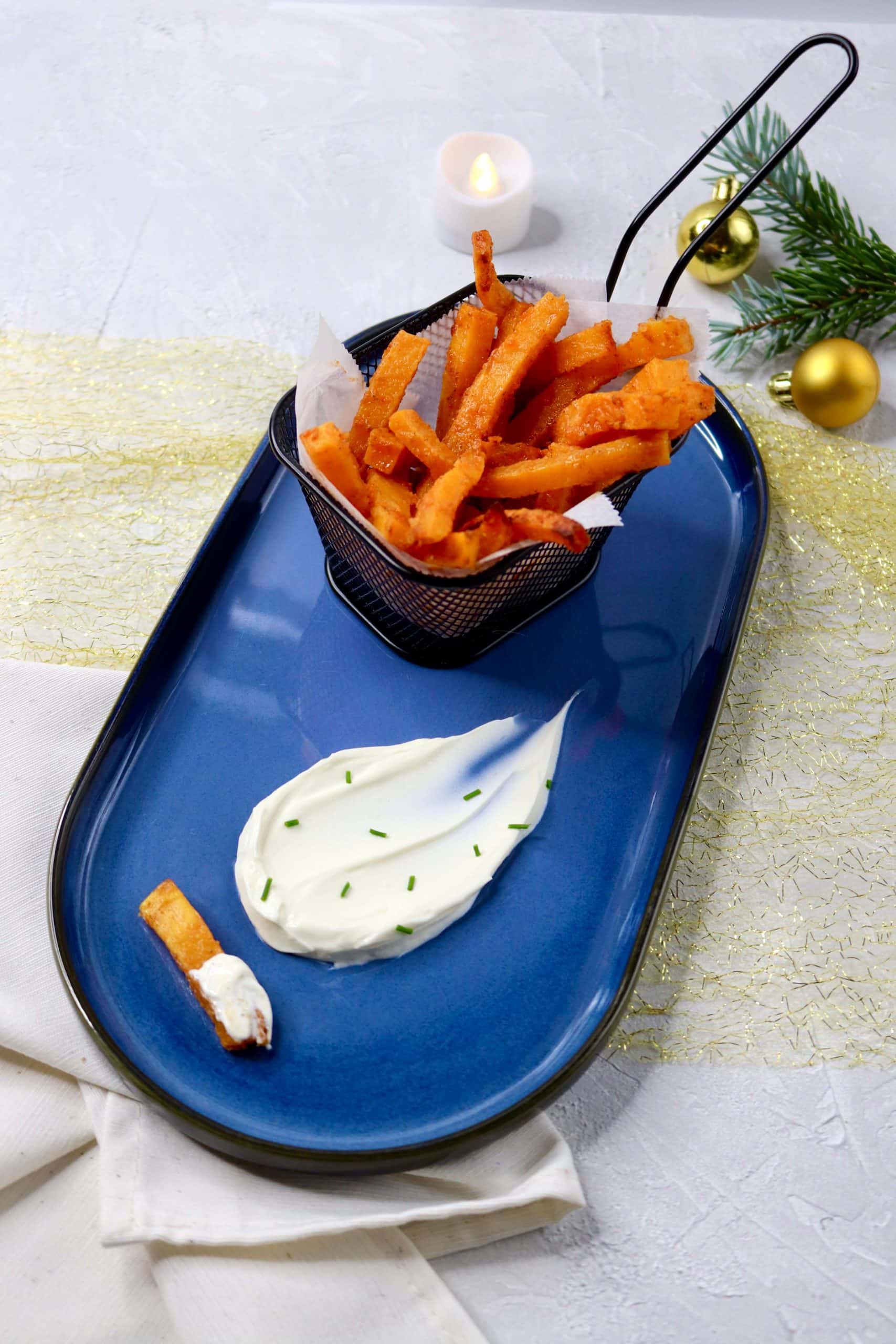 Frites de butternut et fromage frais