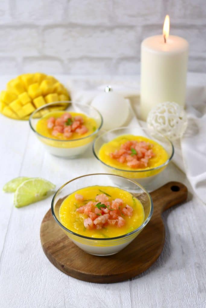 Panna cotta salées crevettes mangue