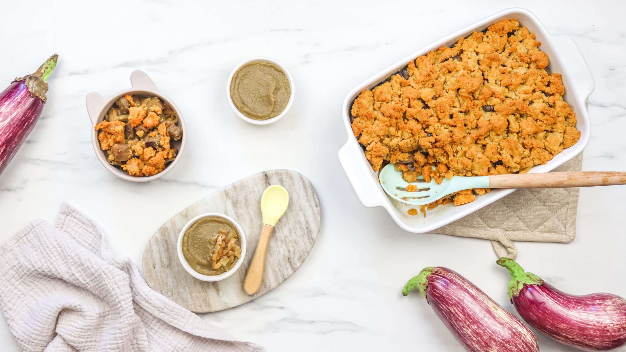 Crumble d'aubergines aux oignons caramélisés - Cuisinez pour bébé