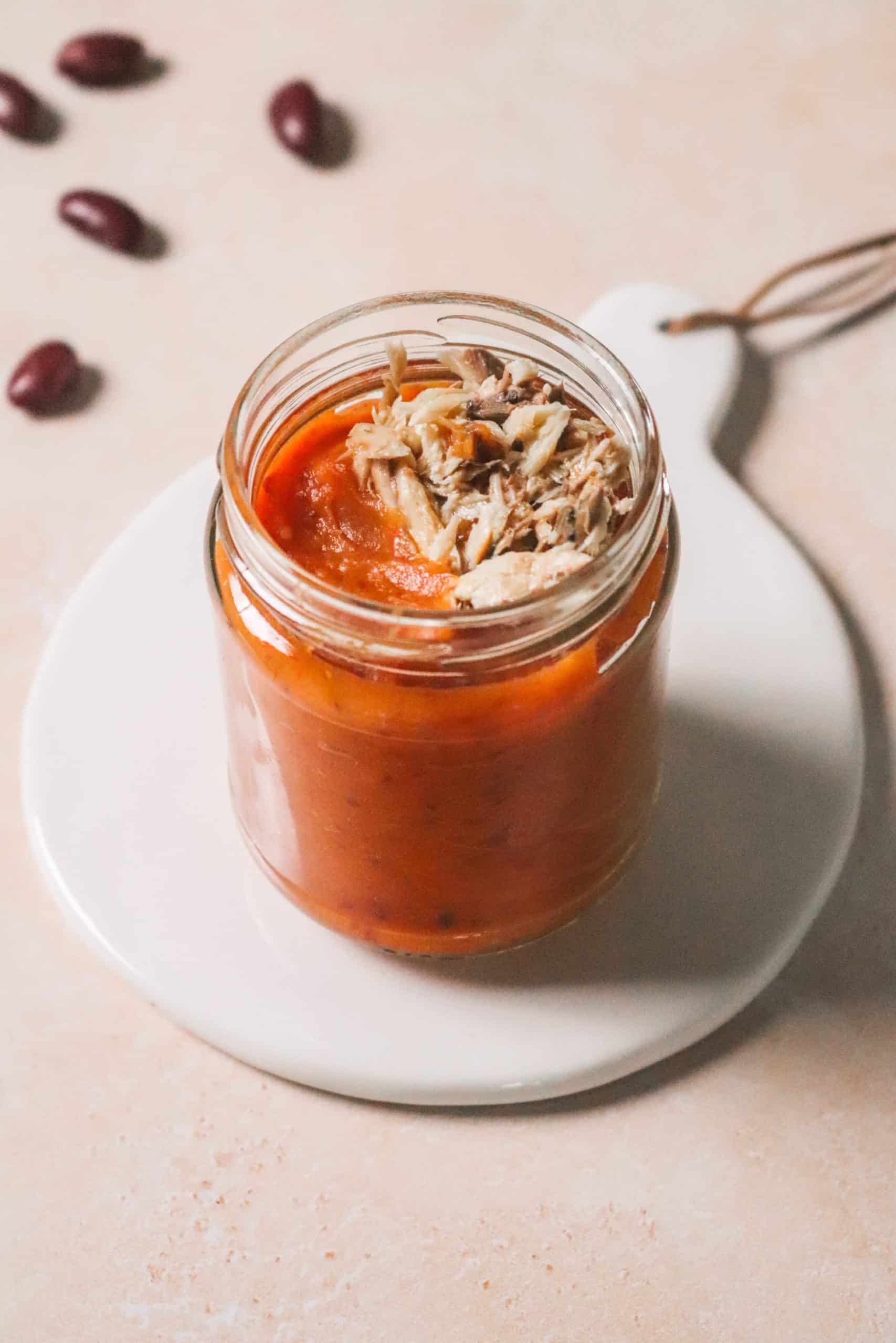 Purée de patate douce aux haricots rouges, poivrons et maquereaux