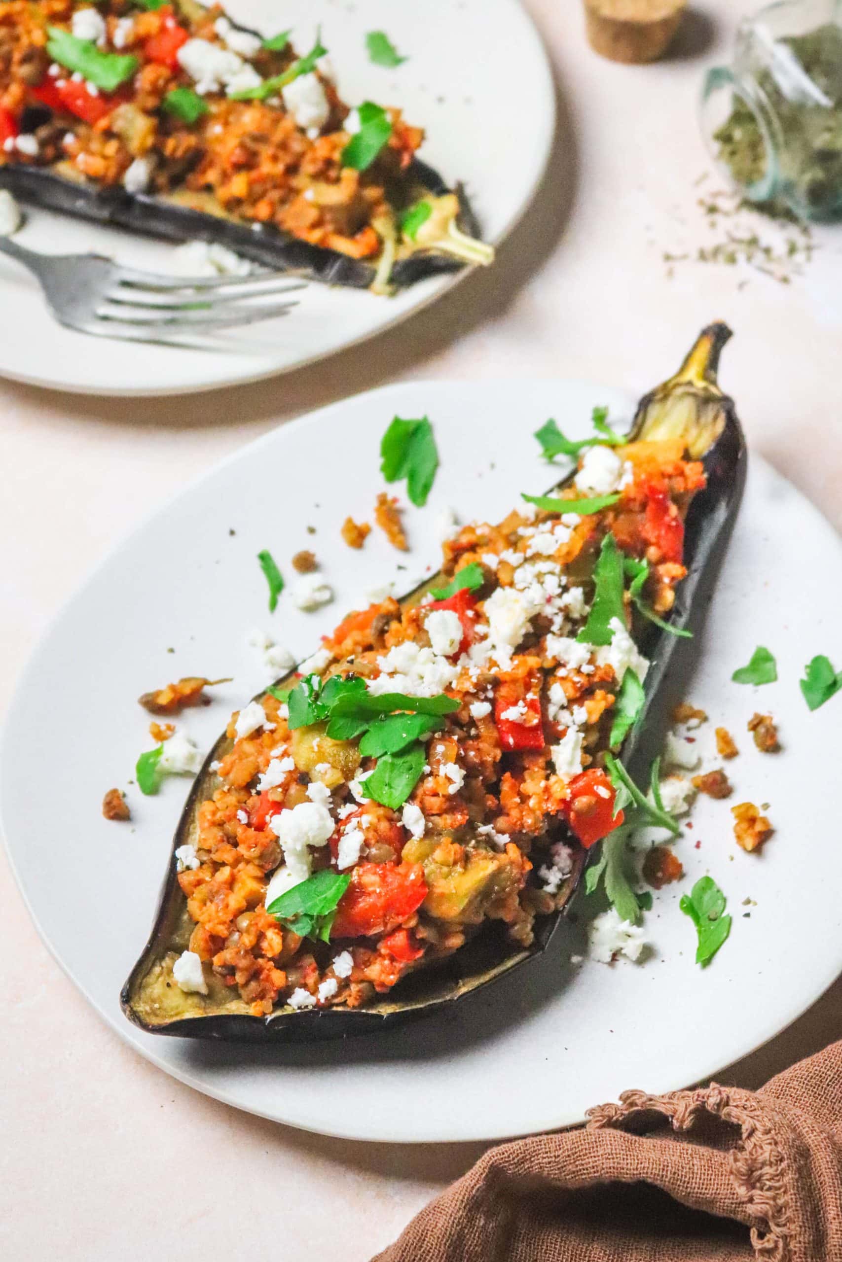Aubergines farcies aux lentilles et boulgour