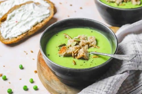 Velouté courgettes petit pois et tartines de fromage frais H