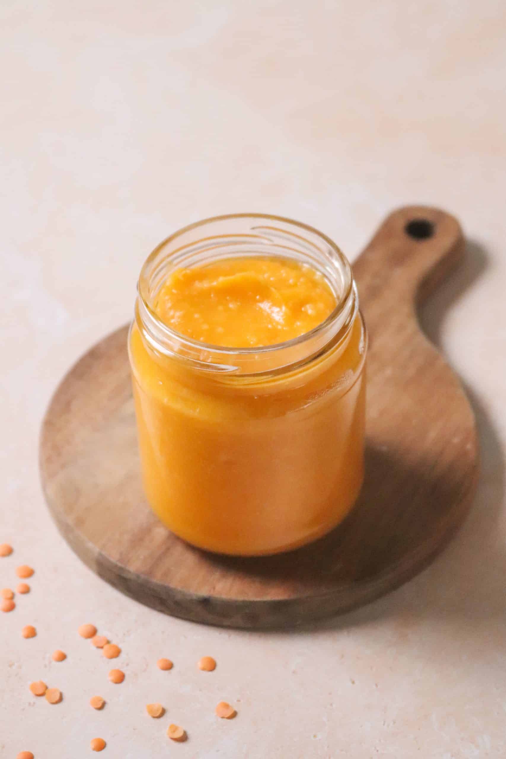 Purée de butternut, riz et lentilles corail