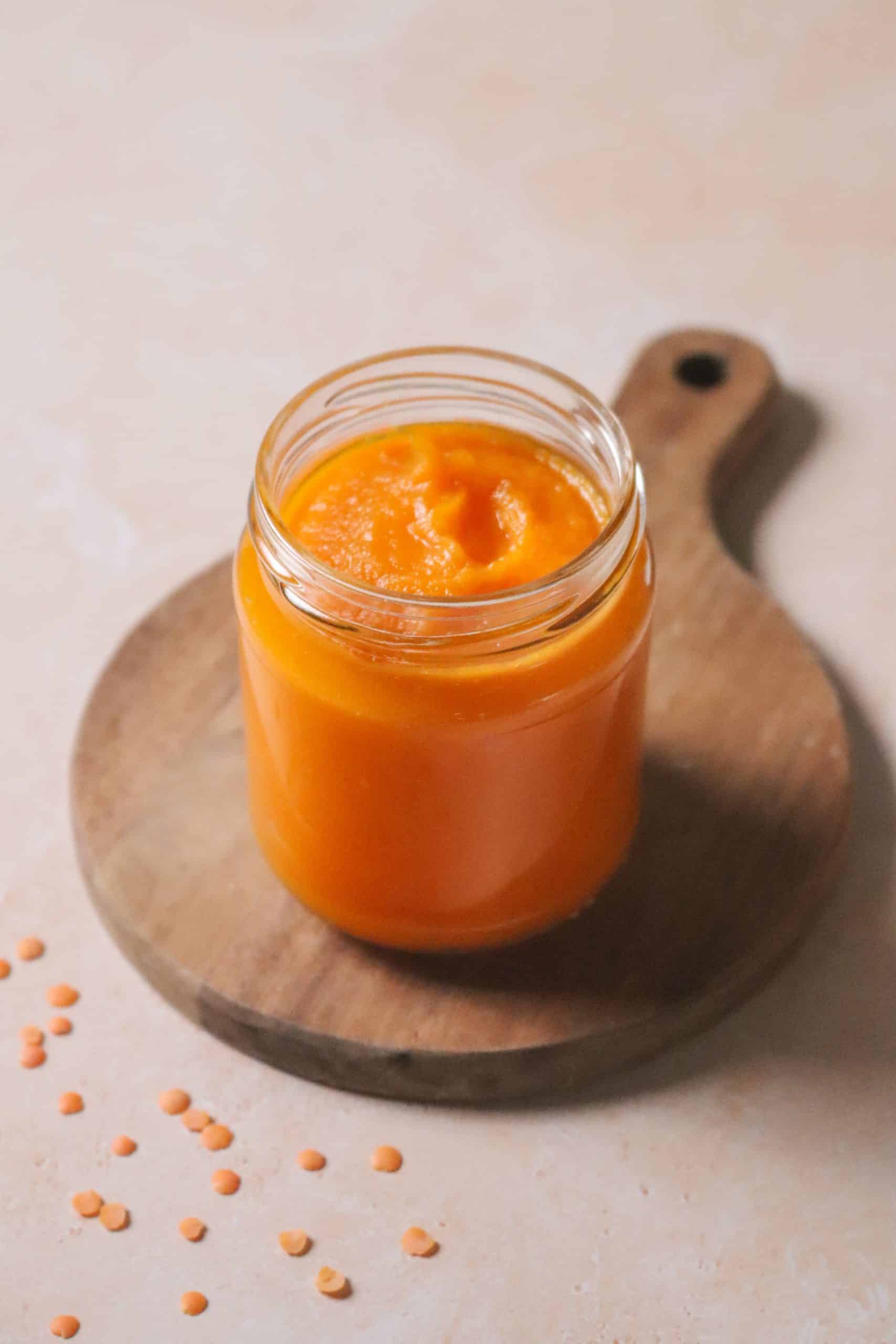 Purée de carottes, pommes de terre et lentilles corail