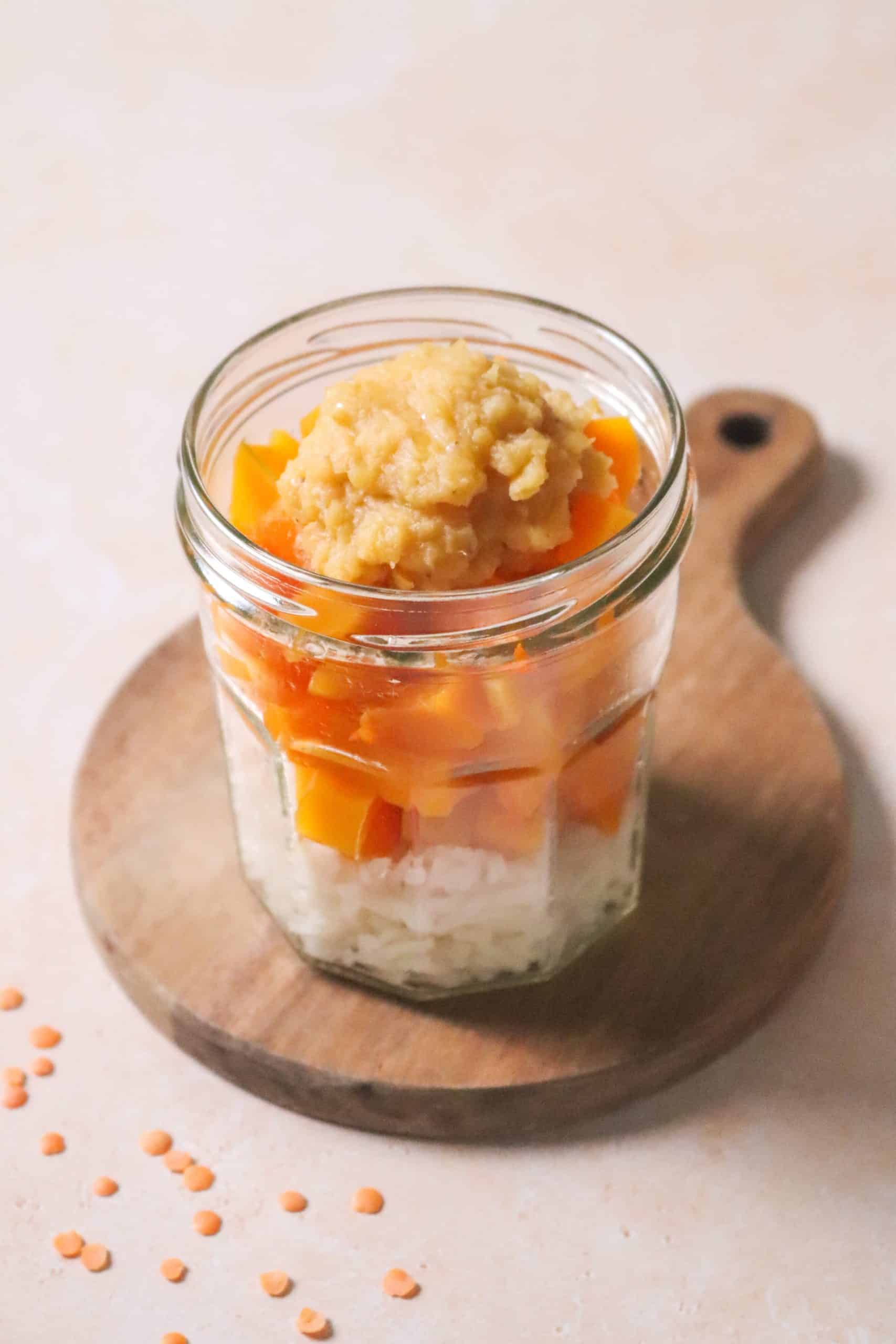 Riz, butternut et purée de lentilles corail