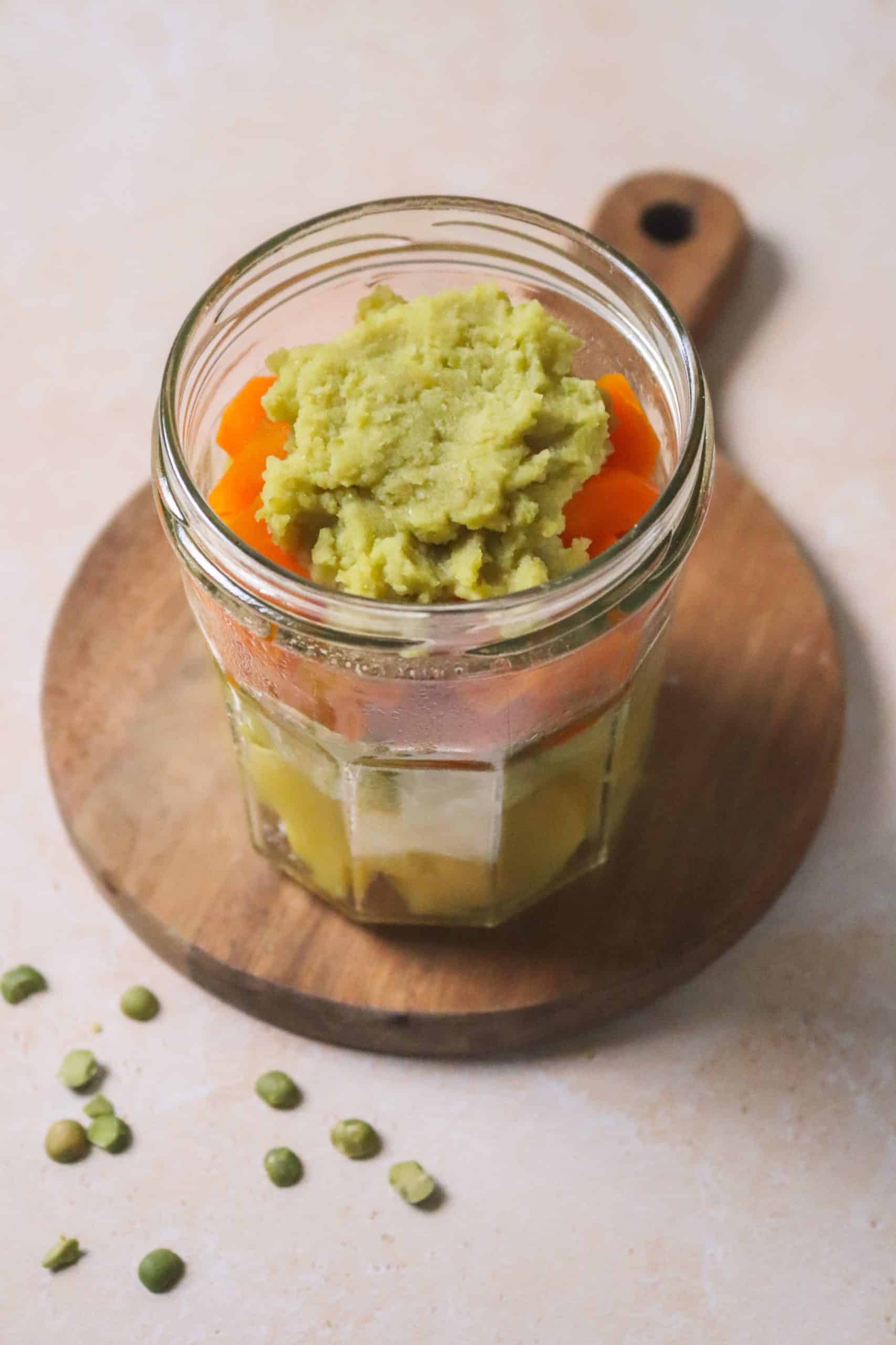 Légumes vapeur et purée de pois cassés