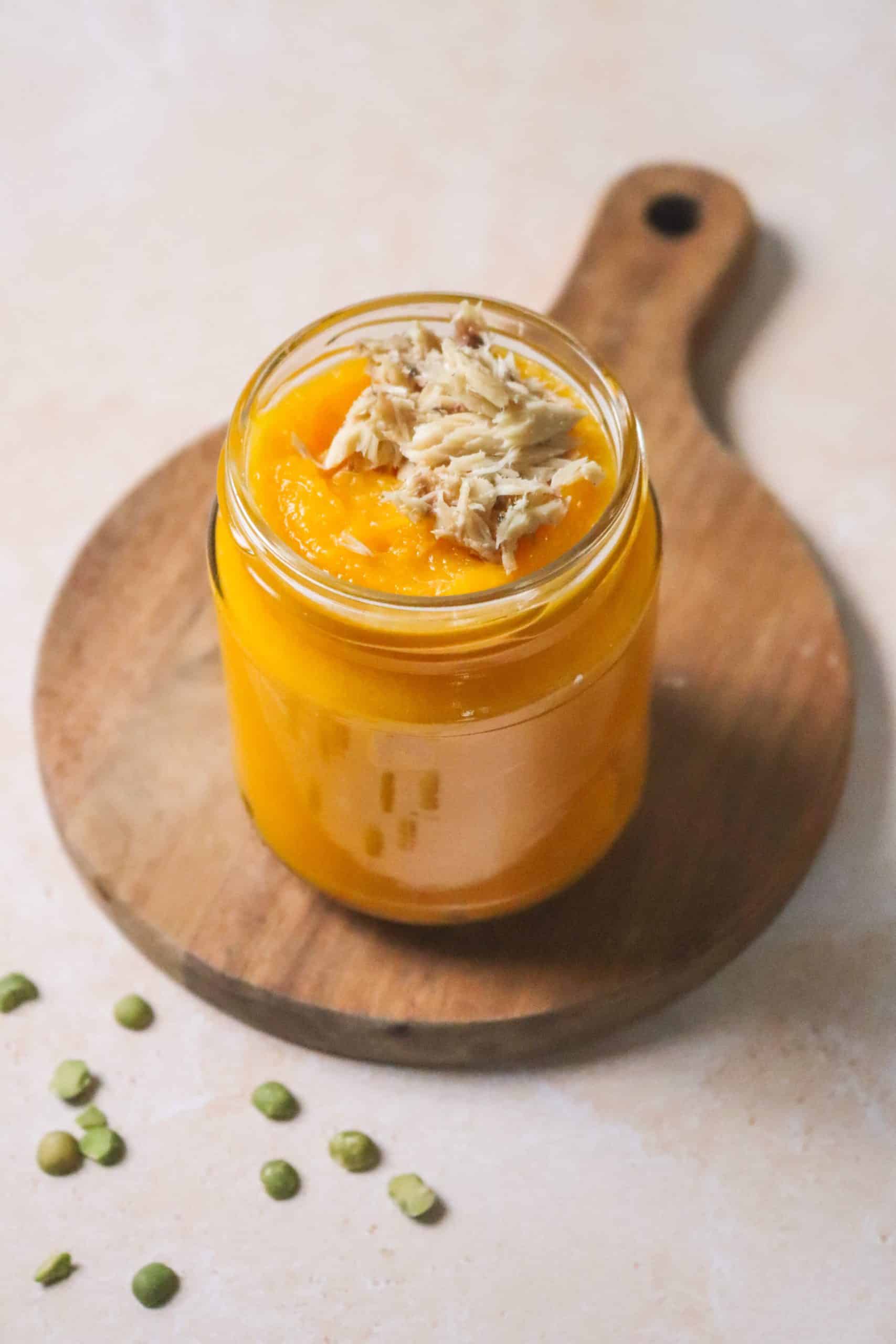 Purée de butternut et pois cassés au maquereau