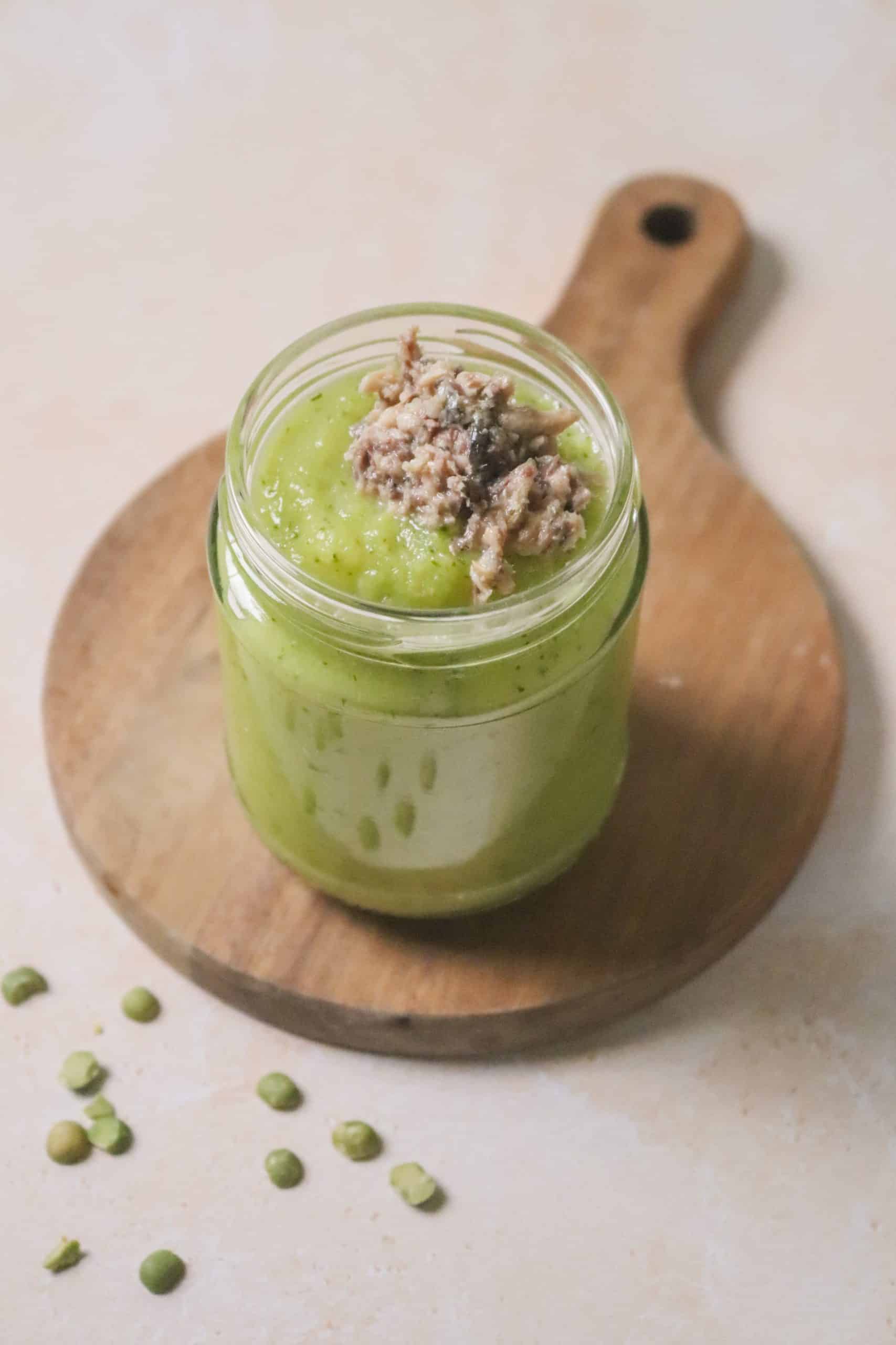 Purée de courgette, pomme de terre et pois cassés à la sardine