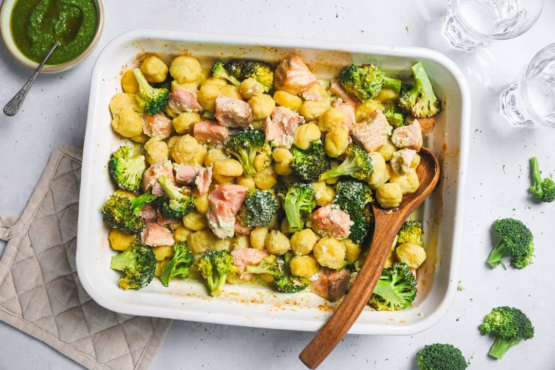 Gratin express de gnocchis au saumon et brocoli (one pot au four) H