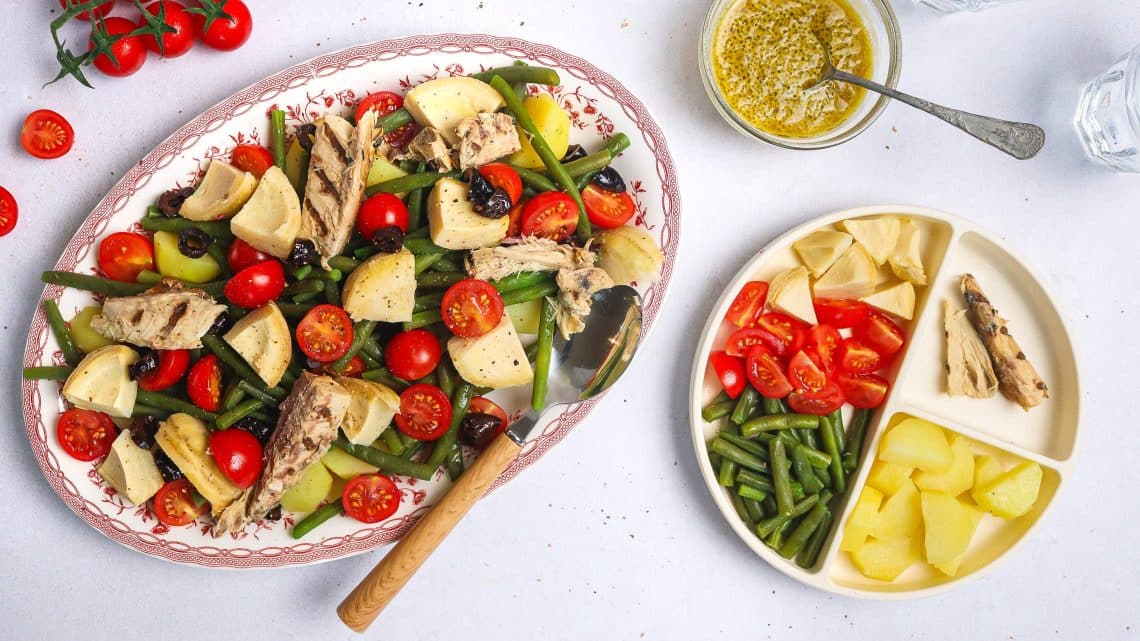 Salade aux artichauts, haricots verts et maquereaux H