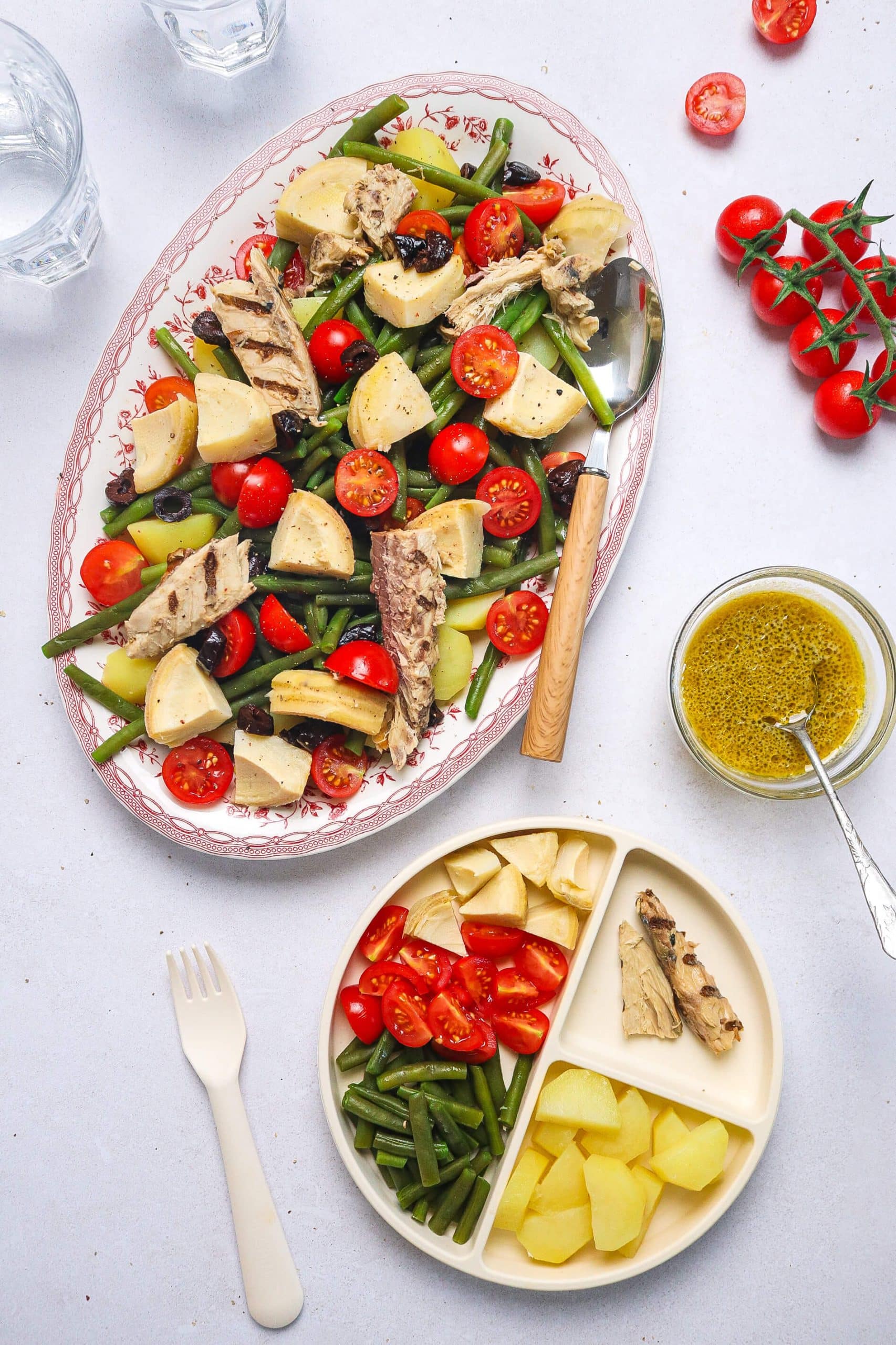 Salade aux artichauts, haricots verts et maquereaux