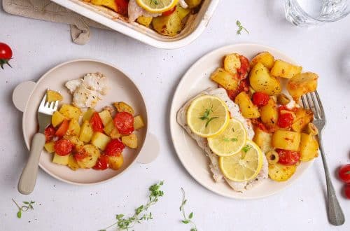 Poisson blanc, pommes de terre et tomates cerises rôties (one pot au four) H