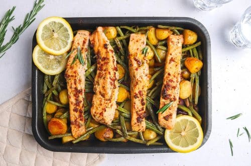 Saumon au four, pommes de terre et haricots verts H