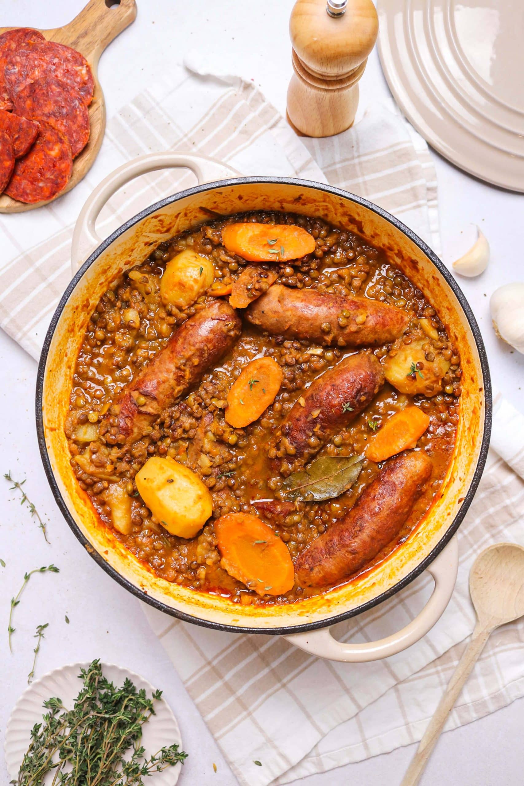 Lentilles saucisses au chorizo